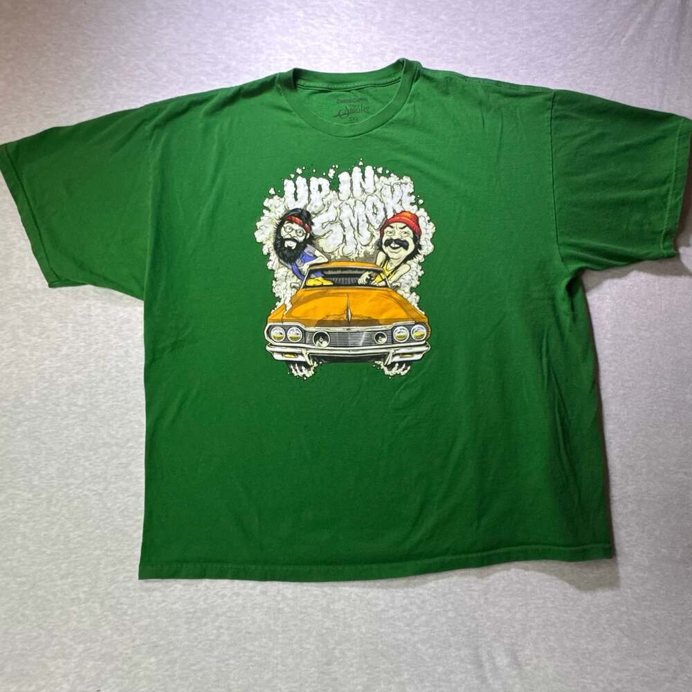 Cheech and Chong Up In Smoke Movie Graphic T-Shirt Green 3XL